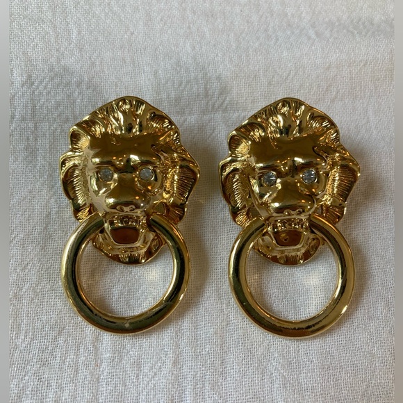 KJL for Avon Kenneth Jay Lane Vintage Lion Door Knocker Statement Earrings - Picture 3 of 7